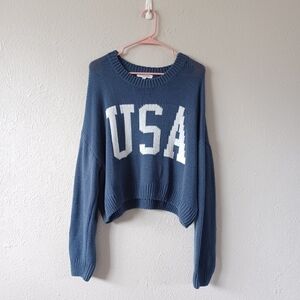 Grayson Threads Blue USA Women's Knit Pullover Crew Sweater